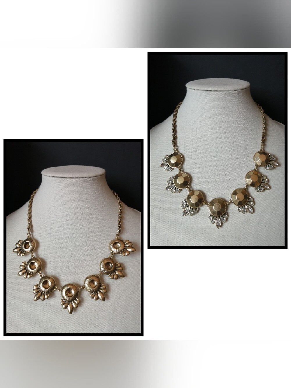 2-in-1 Reversible Vintage Banana Republic Faceted Medallions Goldtone Necklace